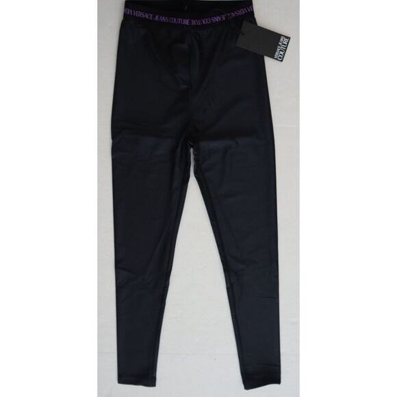 Versace Jeans Couture Women Sz 36 US 0 Black Sumatra Logo Waistband Leggings $20 - Picture 2 of 8